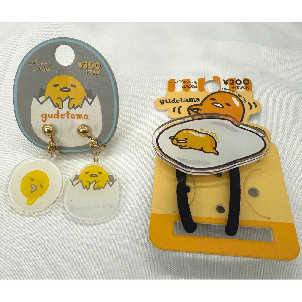 Sanrio Gudetama Clip On Earrings and Hair Tie Set Yellow Lazy Egg Kawaii Japan
